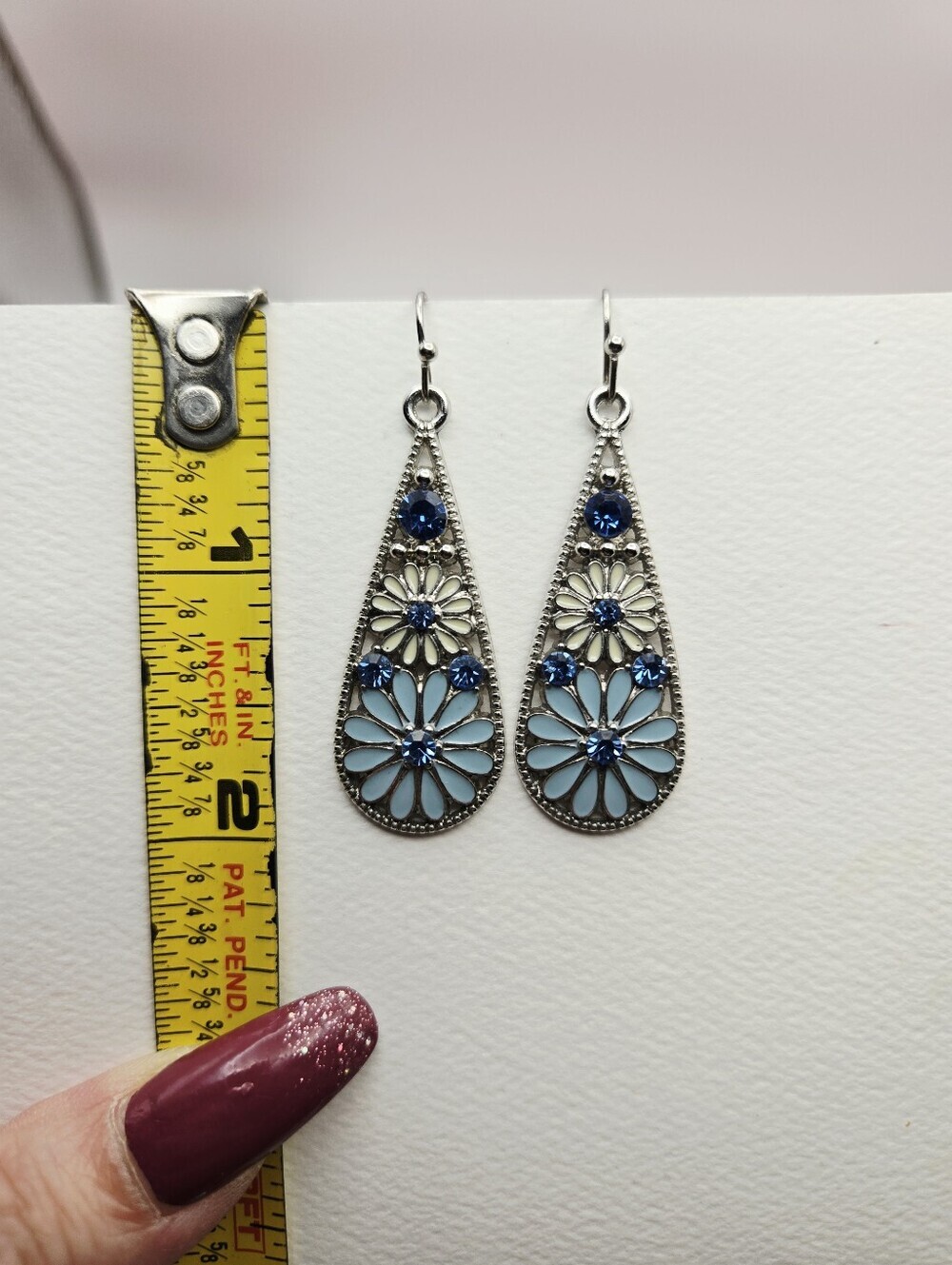 Blue and Pale Yellow Floral Teardrop Earrings - Picture 6 of 16